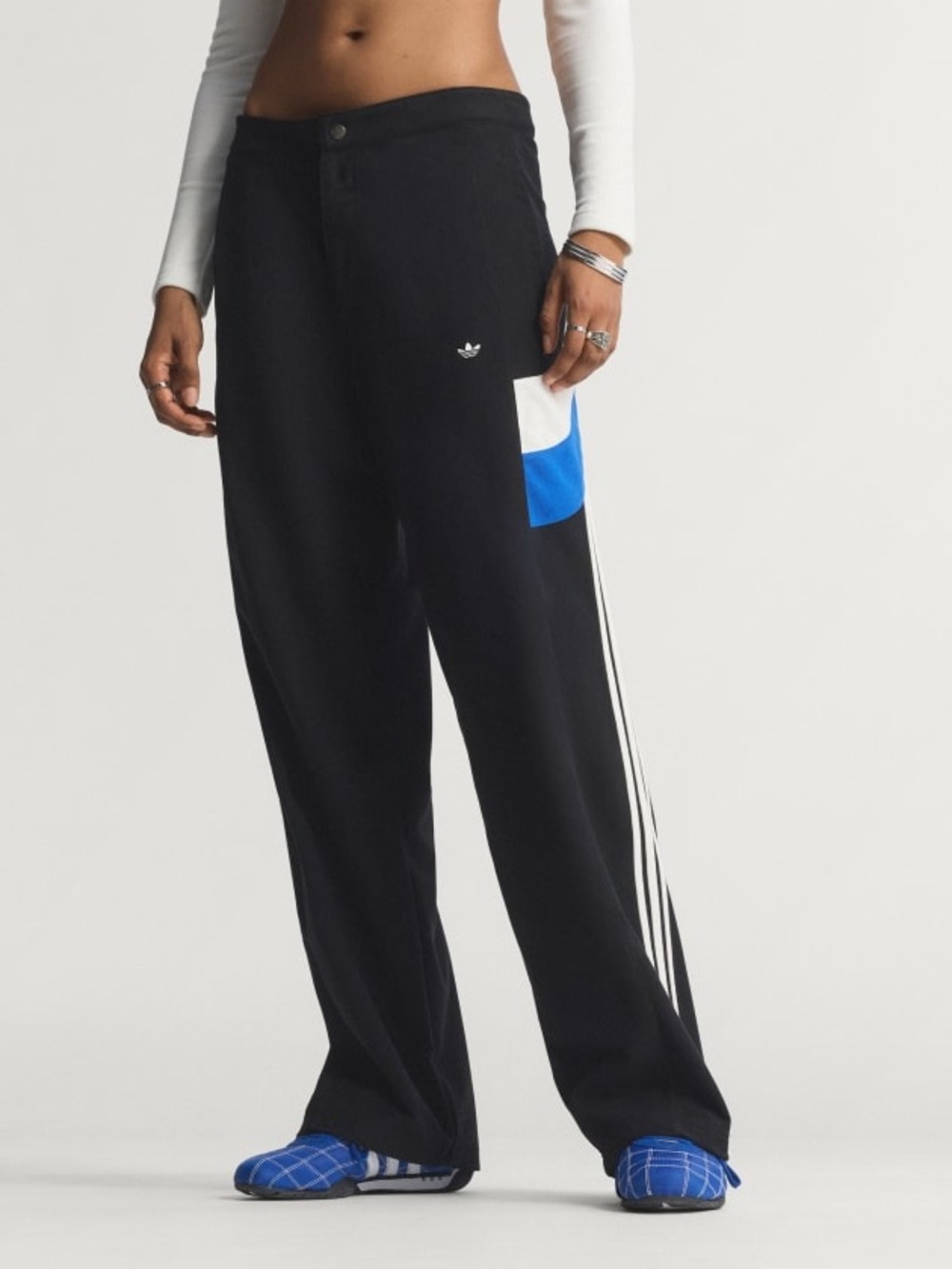 NWT Adidas Originals Women’s Track Pants Black Blue Wide Leg Size 6 MSRP $80